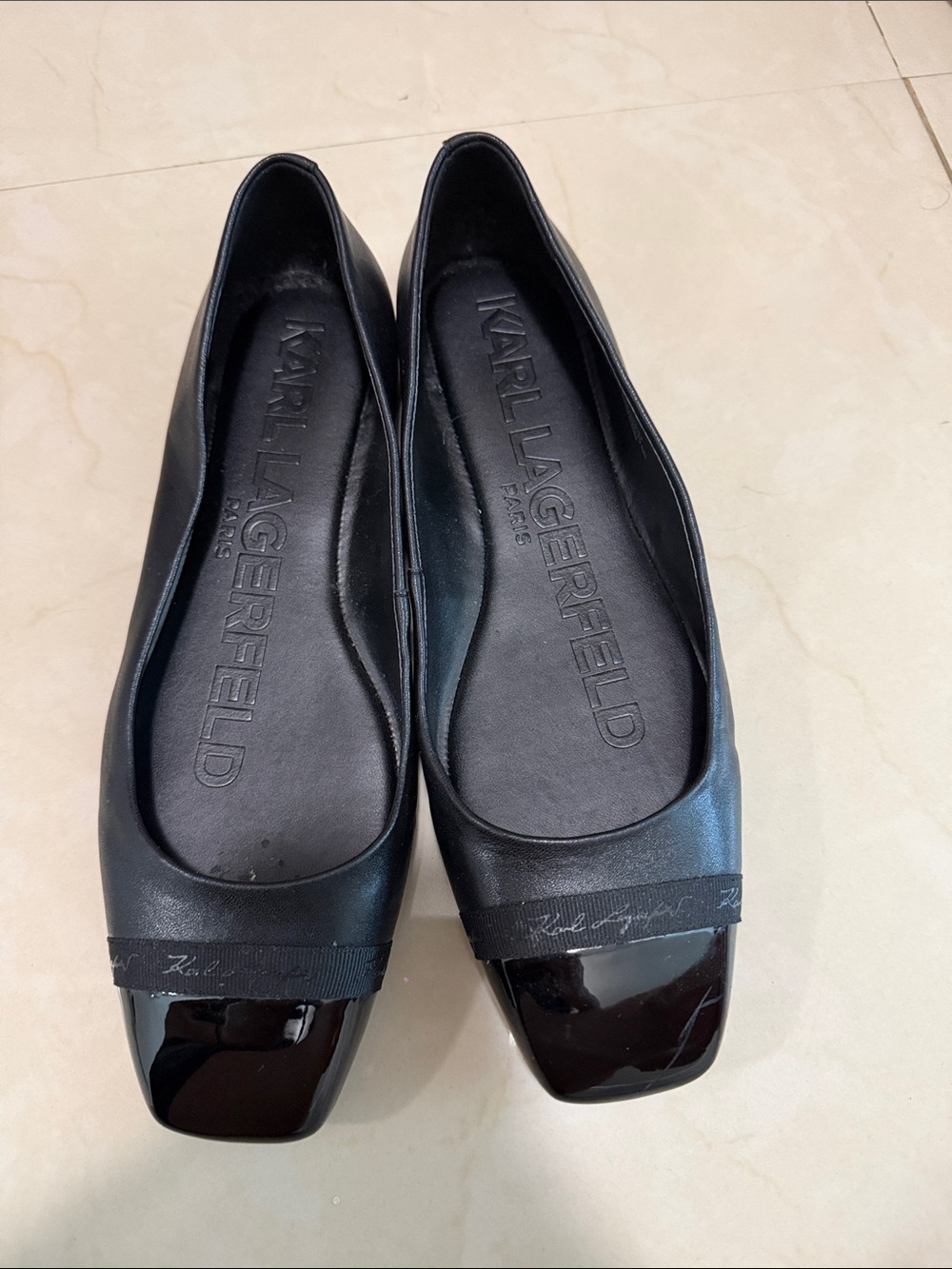 Karl Lagerfeld Black Square-Toe Ballet Flats